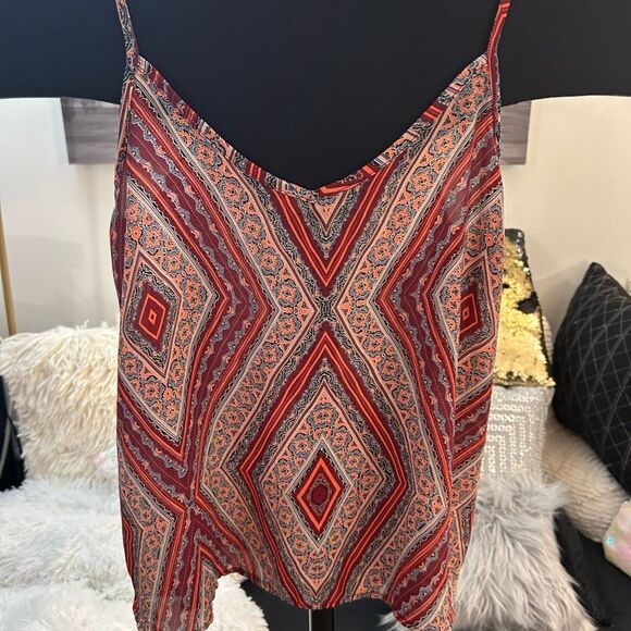 Geometric Red Spaghetti Strap Top - Picture 1 of 5
